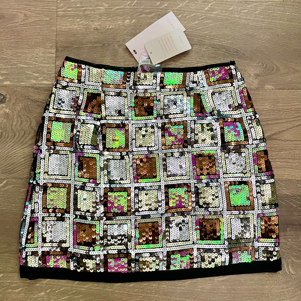 Ciebon NWT Sequin Square Pattern Colorful Skirt with Lining and Zip Up Side